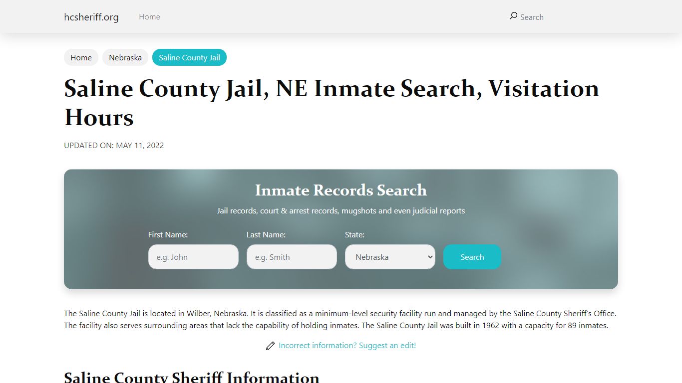 Saline County Jail, NE Inmate Search, Visitation Hours